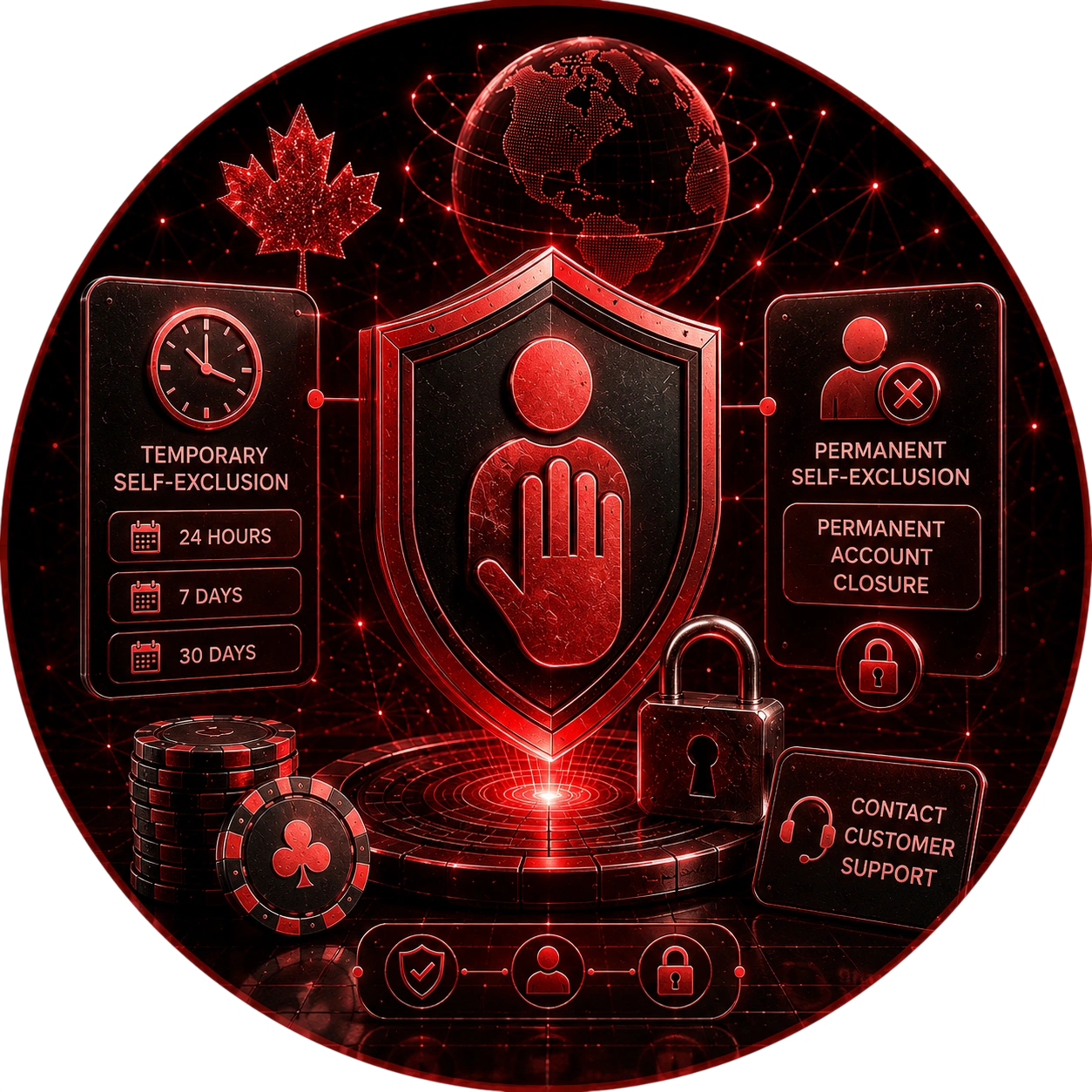 CoinPoker Canada self-exclusion shield with temporary and permanent options