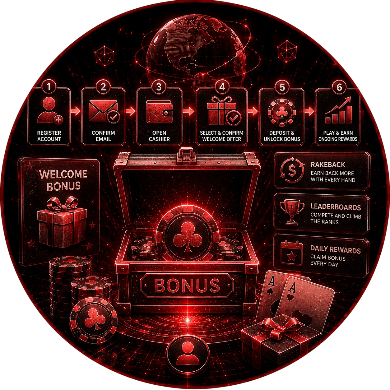 CoinPoker bonus chest with six-step welcome offer journey